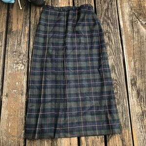 Lindor Basic Plaid Midi Skirt Sz 6 Wool Blue Black Green Yellow Vintage 80s 90s
